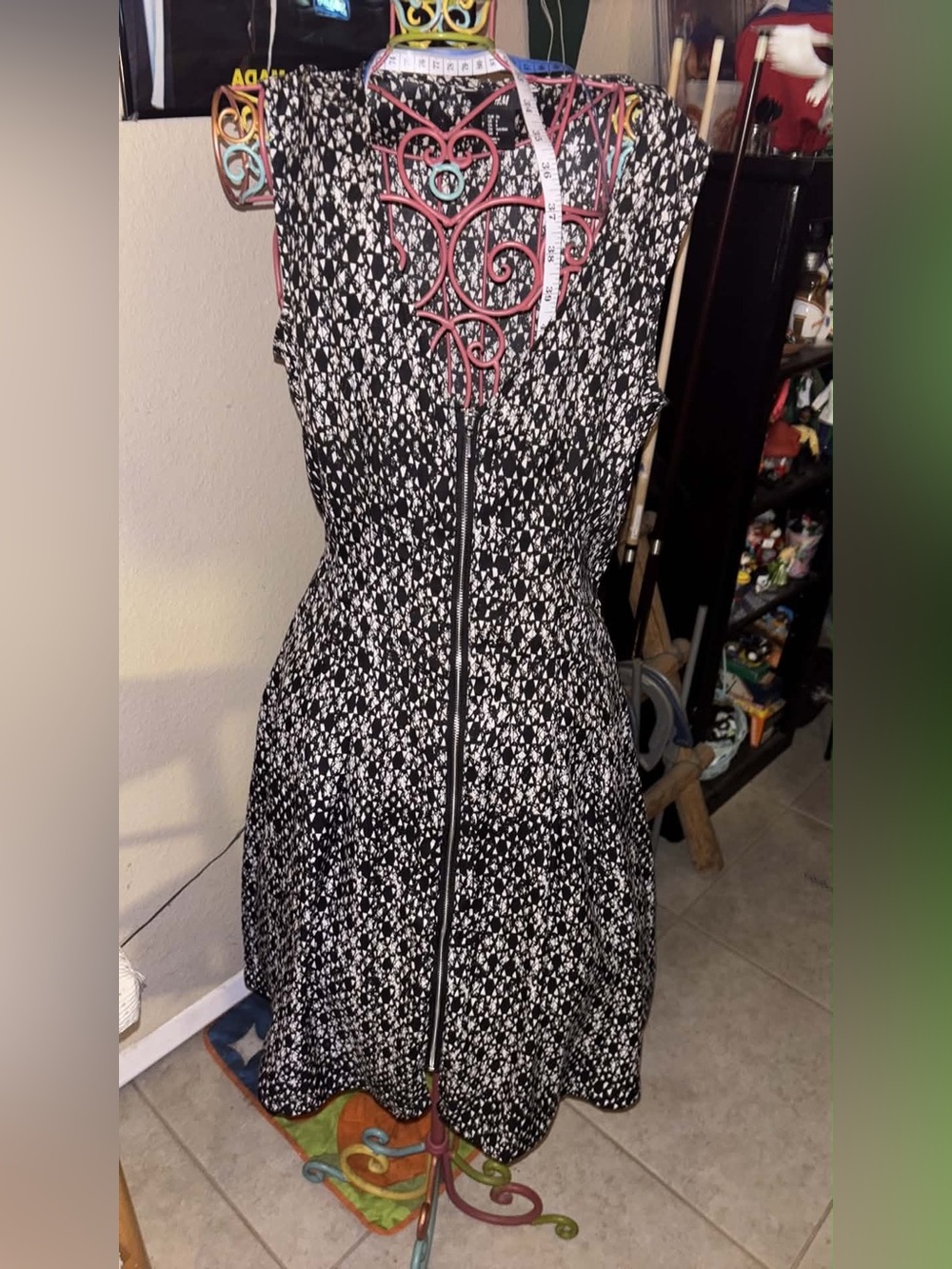 H&M Black and White Zip-Front Midi Dress